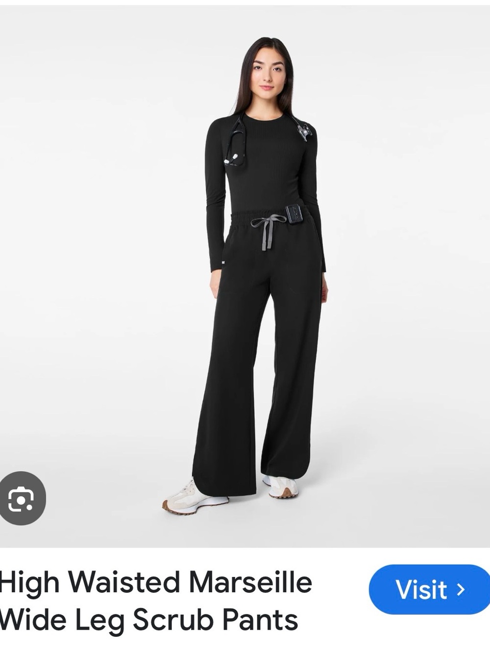 FIGS Marseille High-Waisted Wide Leg Scrub Pants - Black Medium